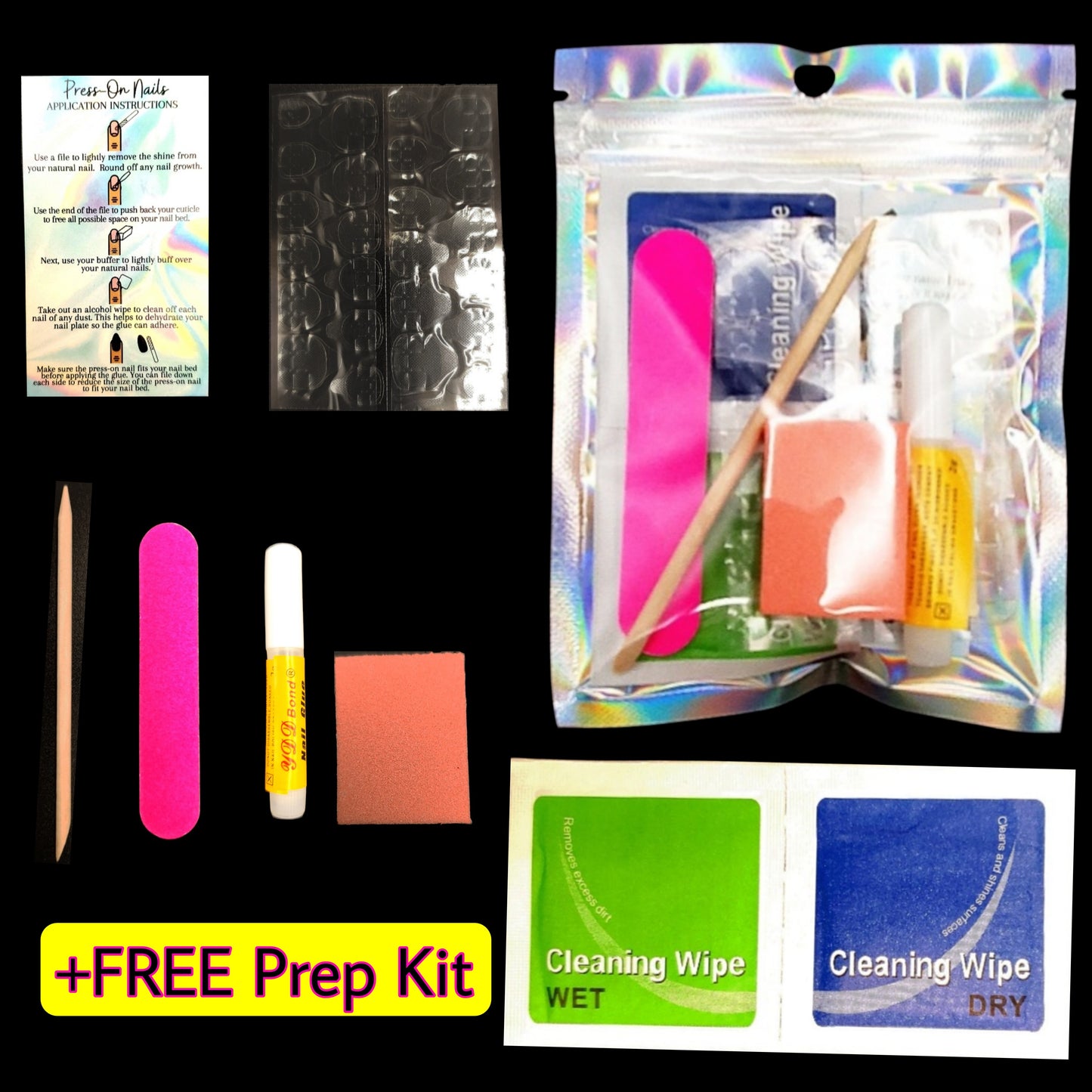"FLASHY BLUE" 2XL Square Shape Press ons (24 pcs) +FREE "Prep Kit"